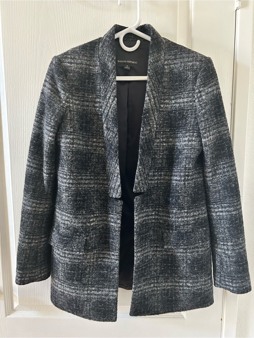Banana Republic Women's Charcoal Gray Plaid Open-Front Blazer